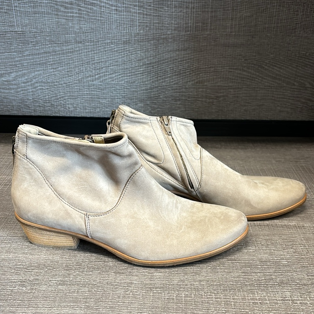 Women’s Paul Green Suede Low Block Ankle Zip-Up Booties (Gray/Beige) - Size 7.5 - Picture 3 of 6